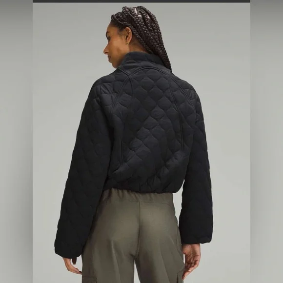 Lululemon Quilted Bomber Cropped Black Jacket Size 10 - Picture 4 of 14